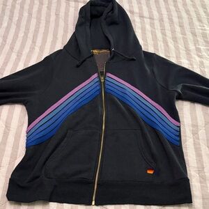 Aviator Nation Mountain Stitch Chevron Stripe Zip-Up Graphic Hoodie.